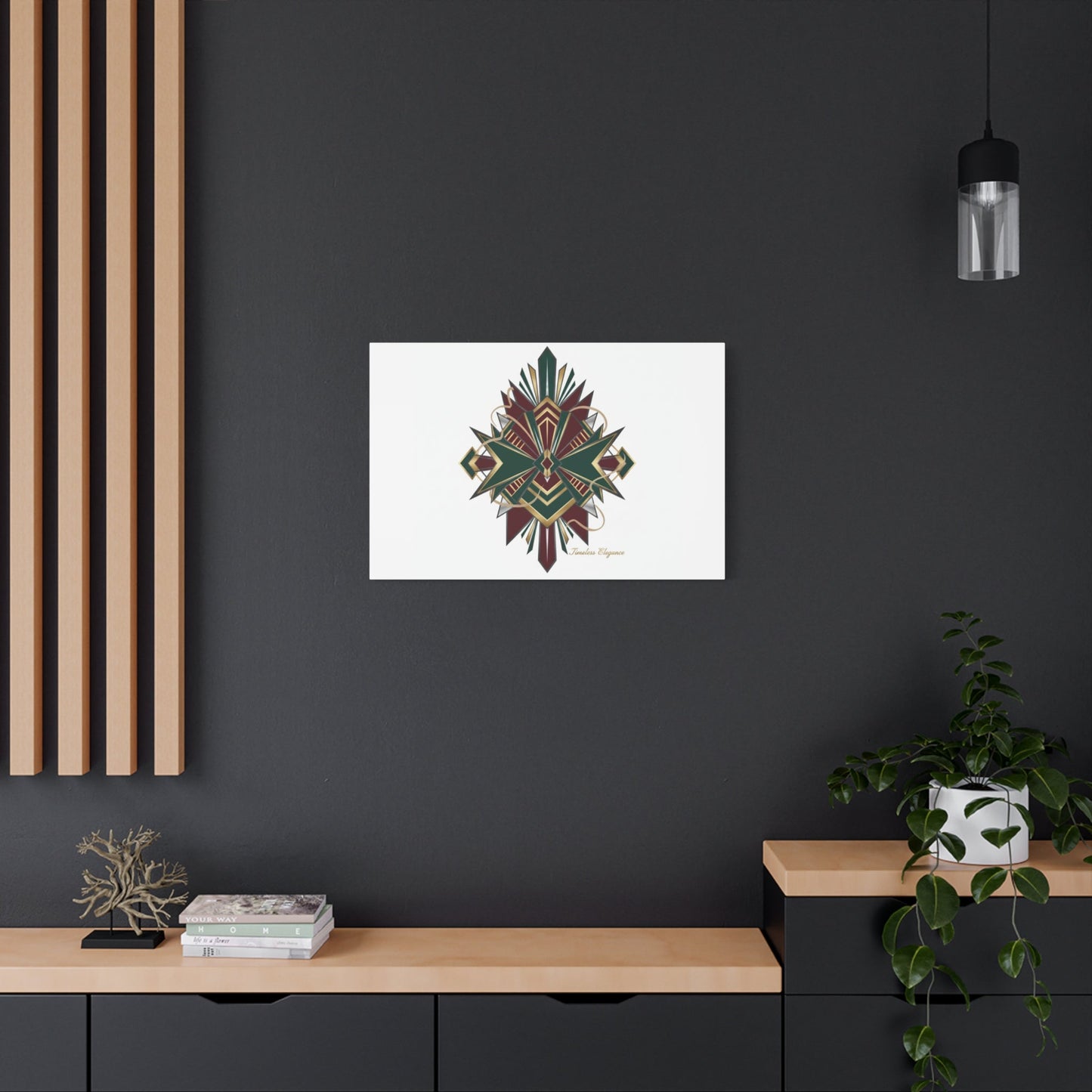 Art Deco geometric brass print Canvas | Neo-Deco chrome & gold fan motif