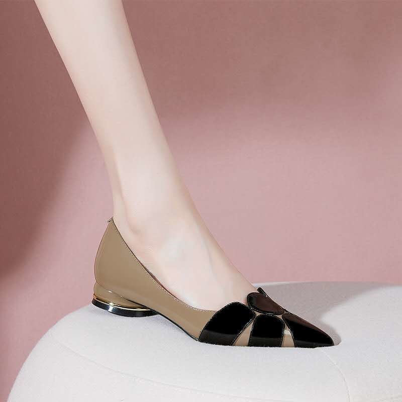 Red thick heel flat soft leather women's shoes
