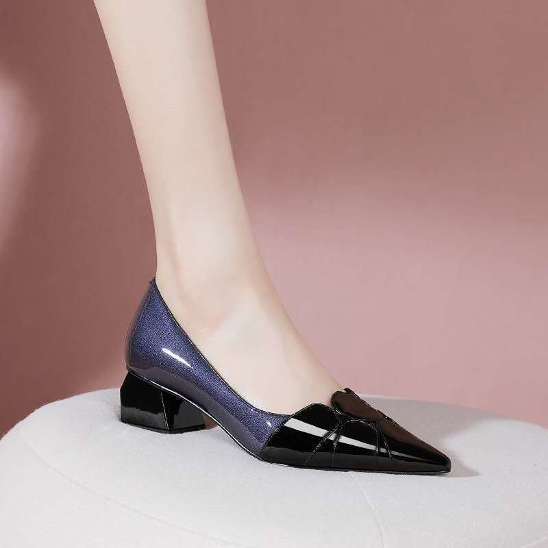 Red thick heel flat soft leather women's shoes