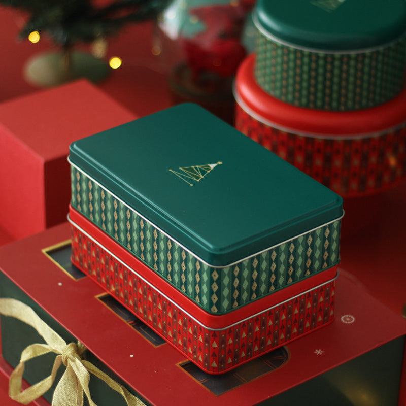 Christmas Series Simple Fashion Rectangular Candy Tinplate Box Wedding Gift Candy Box With Hand Gift