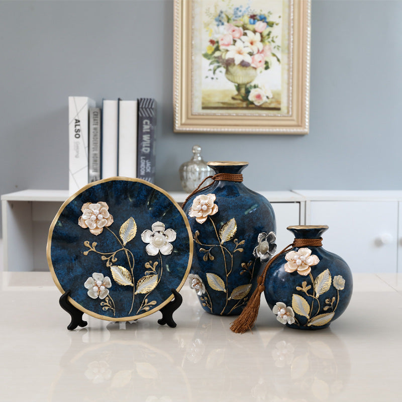 Creative Wedding Gift Home Furnishings Retro Ceramic Vase Living Room Three-Piece Wine Cabinet Decoration Ornaments