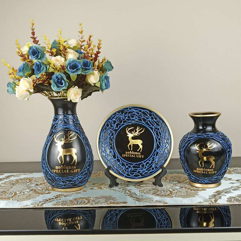 Creative Wedding Gift Home Furnishings Retro Ceramic Vase Living Room Three-Piece Wine Cabinet Decoration Ornaments