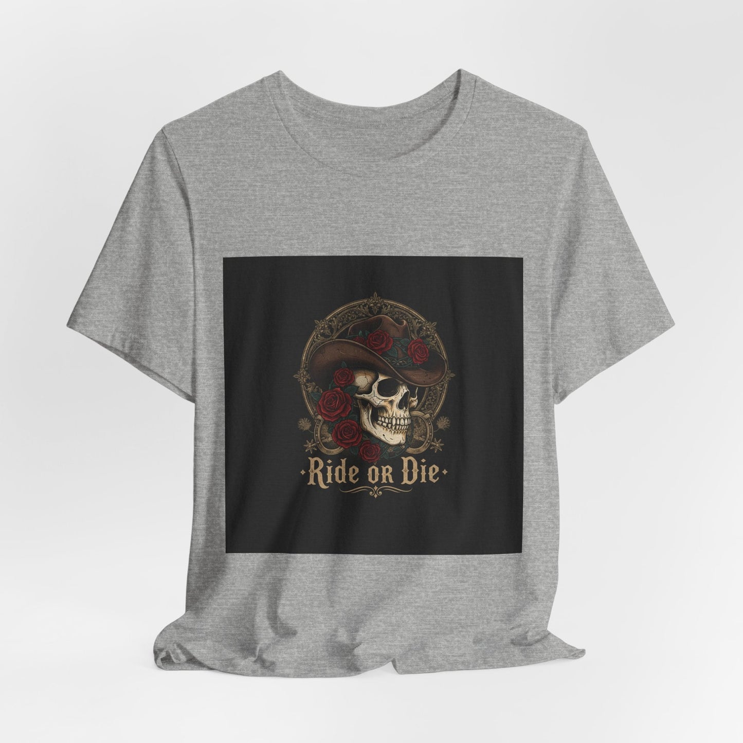 Ride or Die Skull Cowboy Tee | western skull art, gothic Americana