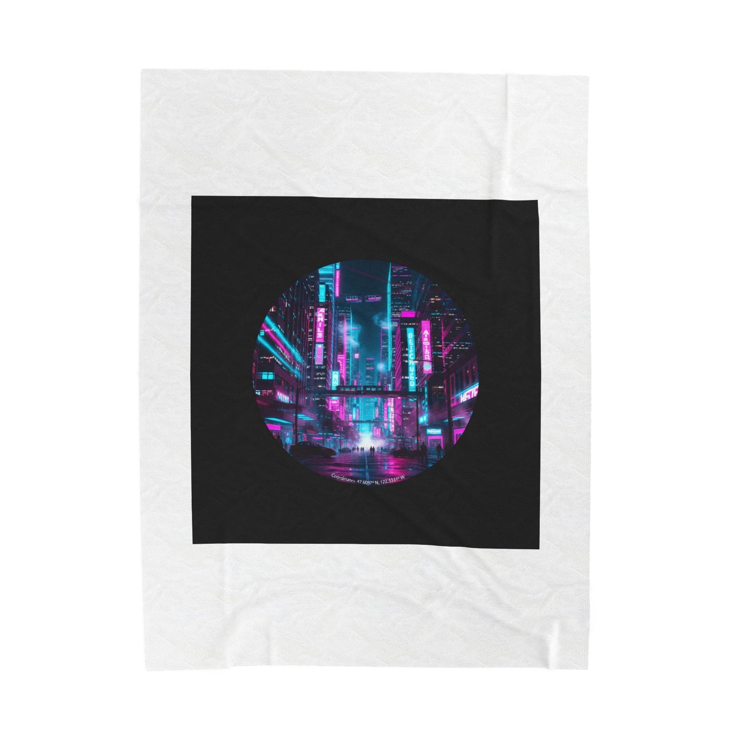 Neon Cyberpunk Cityscape Velveteen Plush Blanket | synthwave skyline