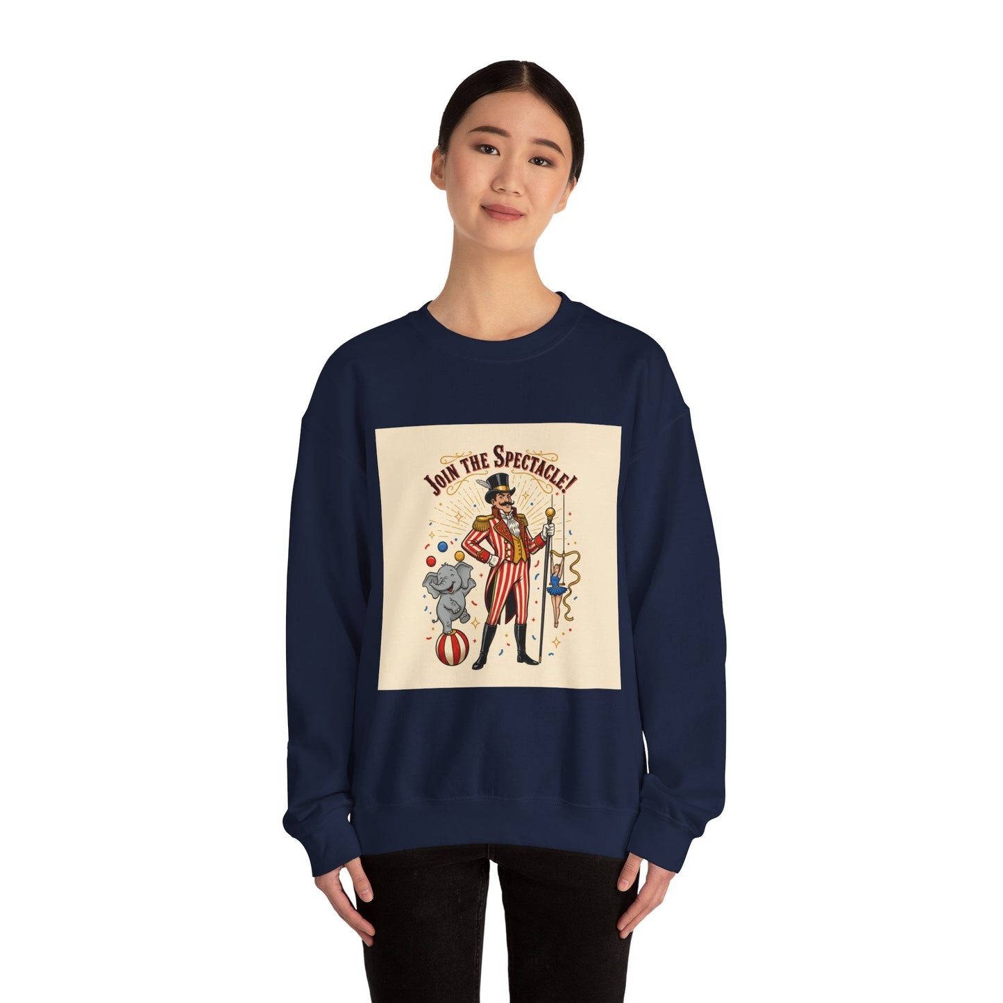 Join the Spectacle Circus Art Print Crewneck Sweatshirt | Vintage Carnival Design, Camp Circus Aesthetic