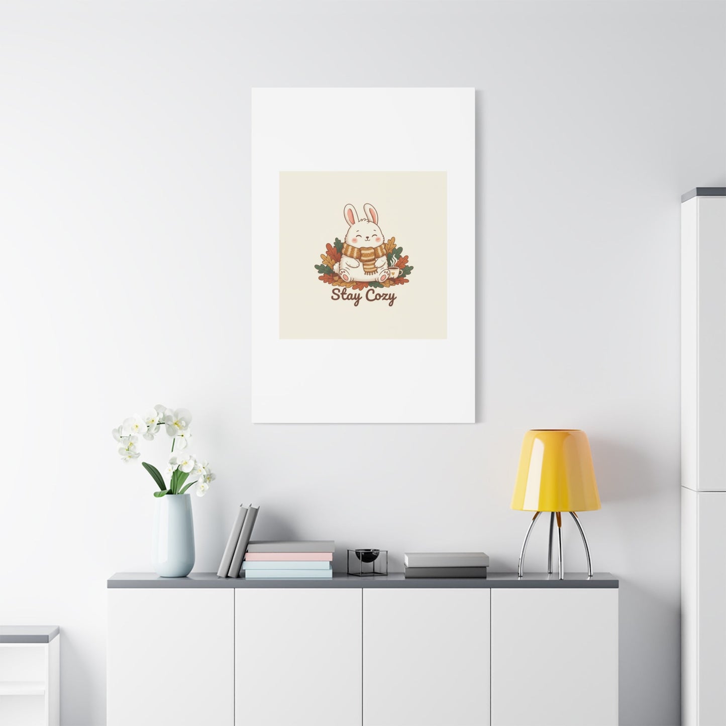 Cozy Bunny Illustration Canvas | Cute Critter Winter Forest Art