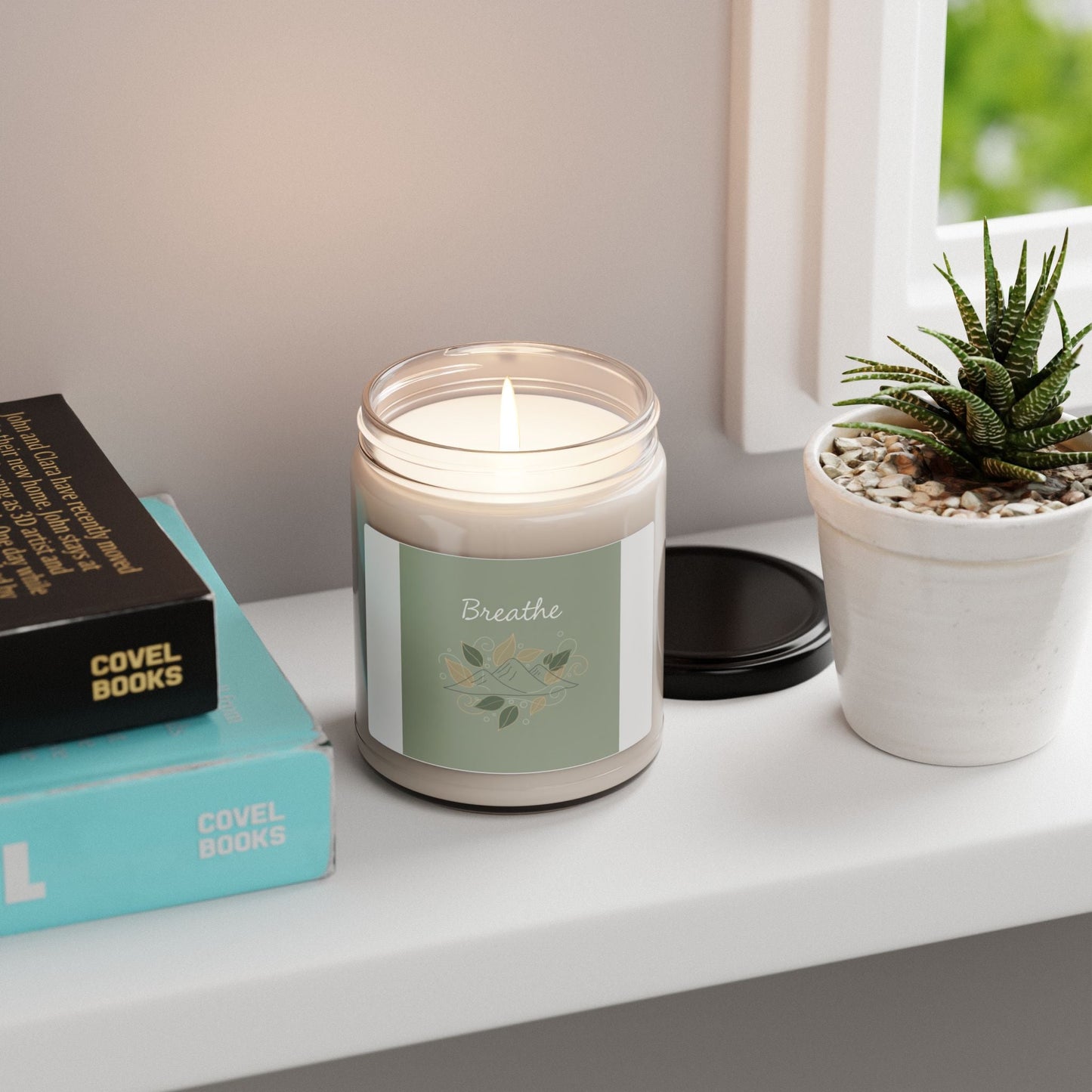 Breathe Mountain Leaf Candle, Soy Candle, Nature Symbols, Calm Décor