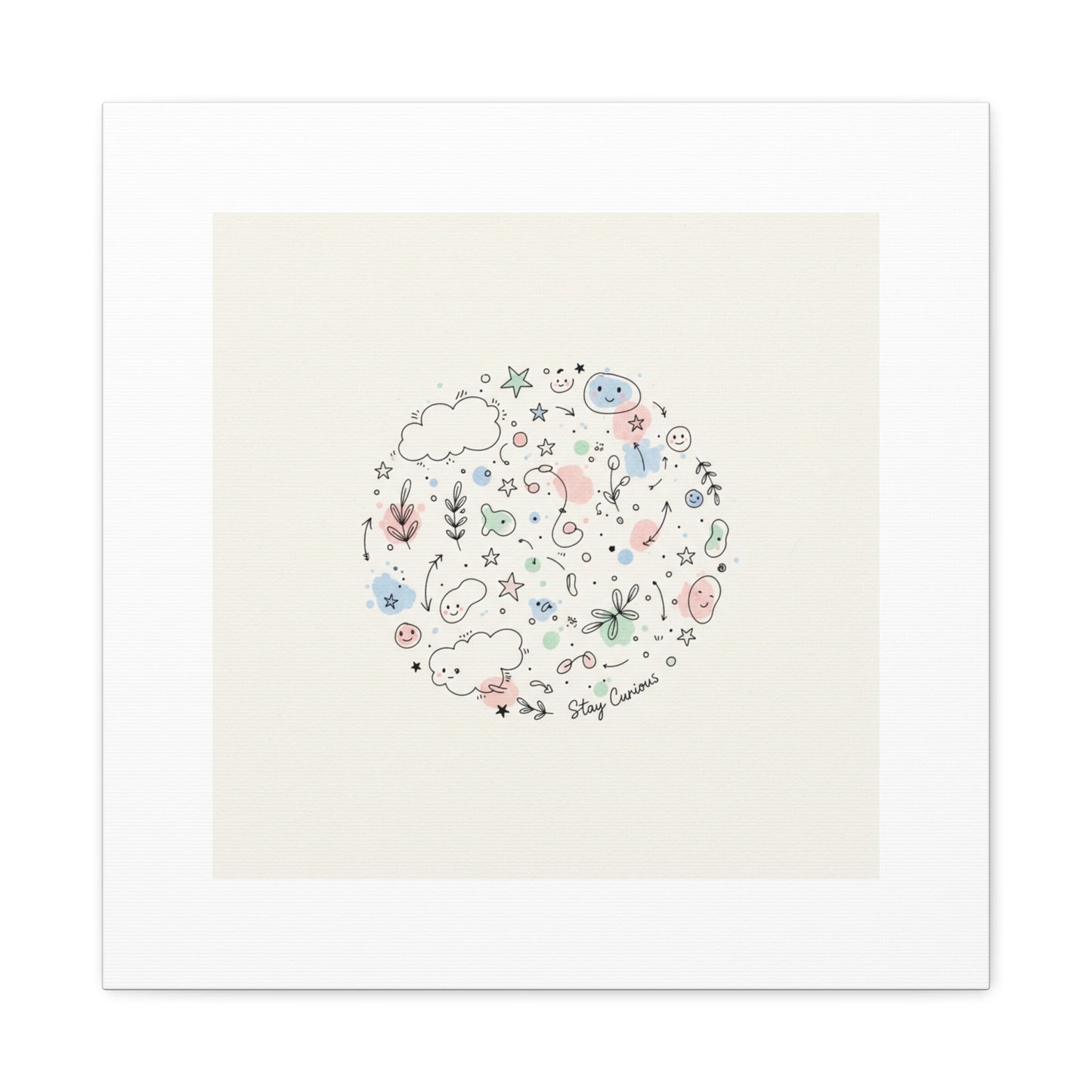 Doodle Circle Line Drawing Matte Canvas, Hand-Drawn Sketch Art