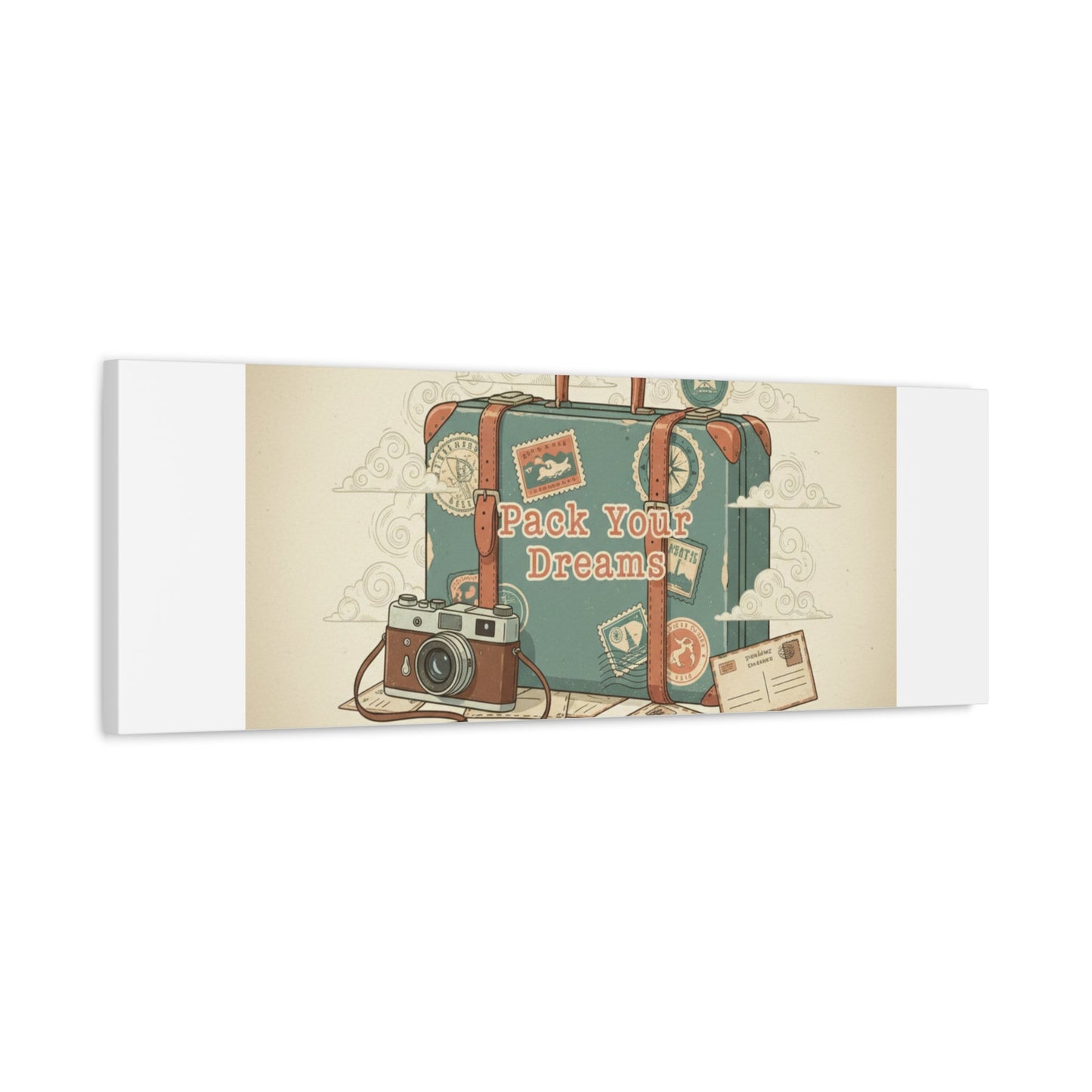 Pack Your Dreams Canvas | Retro Travel Postcard, Wanderlust Passport Stamp Art