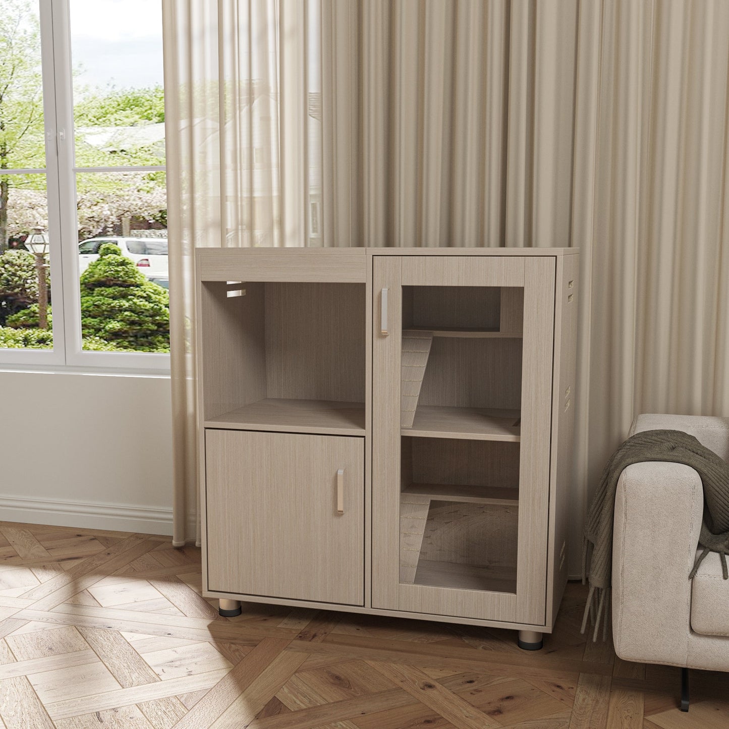 Guinea pig cage, 4 layers of hamster cage wood, with storage cabinet, mouse cage, openable top, acrylic window ，X-Large
