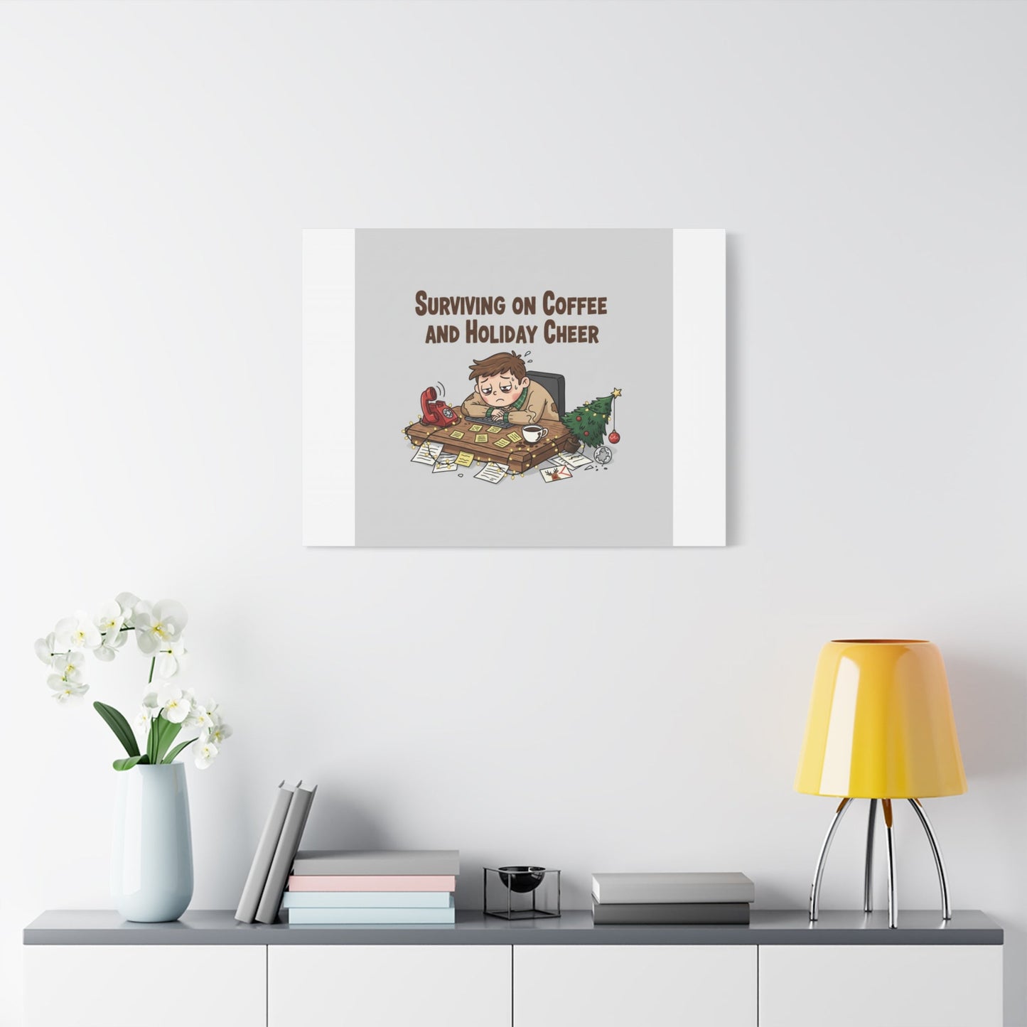Surviving on Coffee and Holiday Cheer Canvas | Holiday Burnout, Festive But Tired