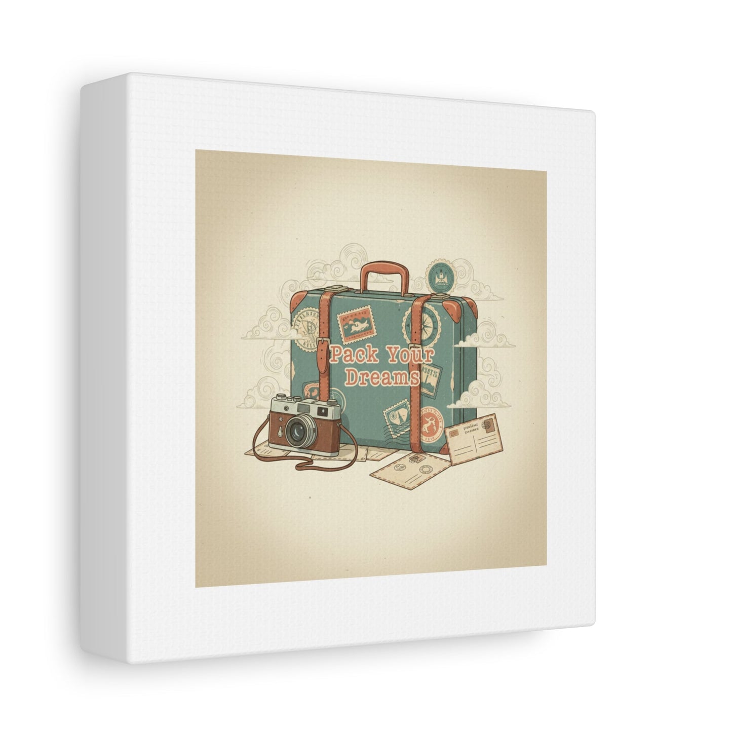 Pack Your Dreams Canvas | Retro Travel Postcard, Wanderlust Passport Stamp Art
