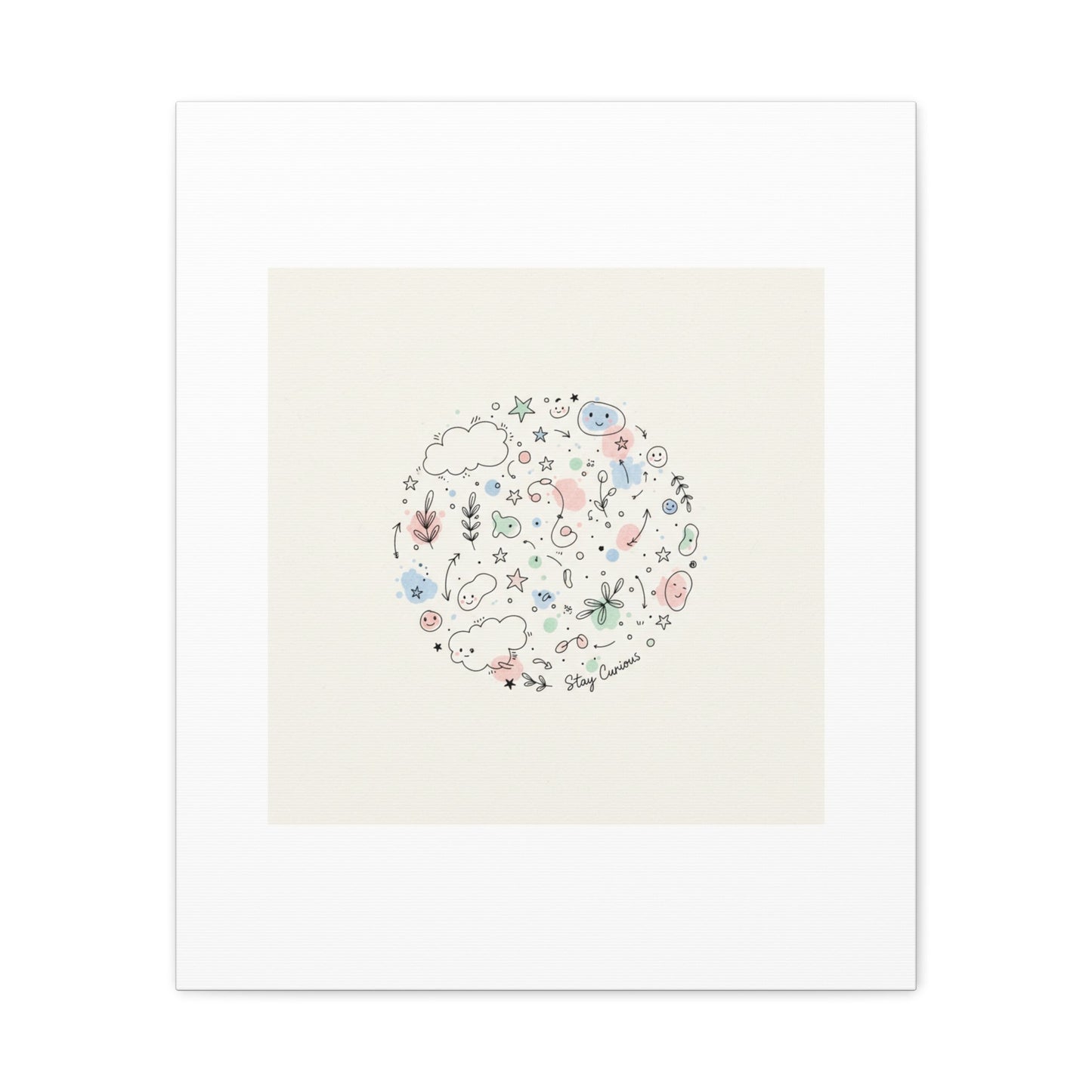 Doodle Circle Line Drawing Matte Canvas, Hand-Drawn Sketch Art