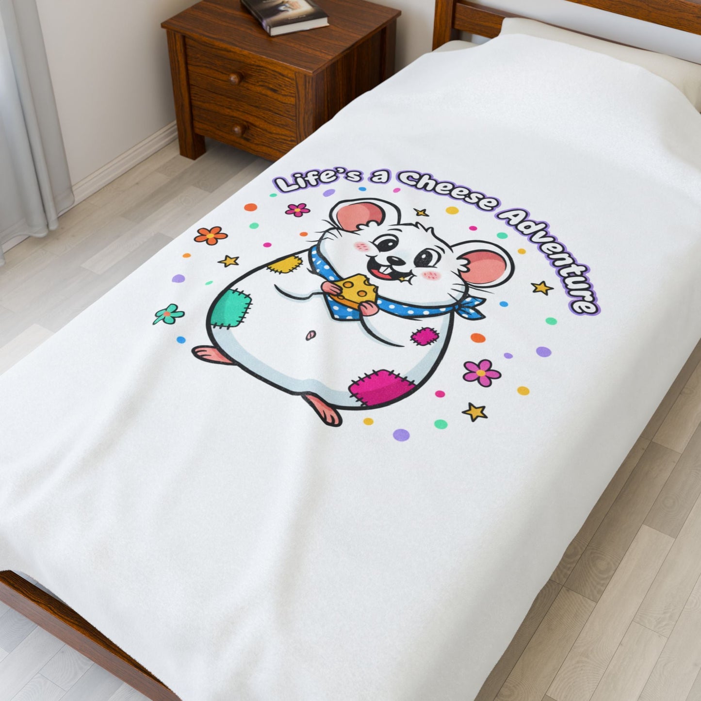 Life's a Cheese Adventure Velveteen Blanket | Rodent-Core, Cute Rat Art