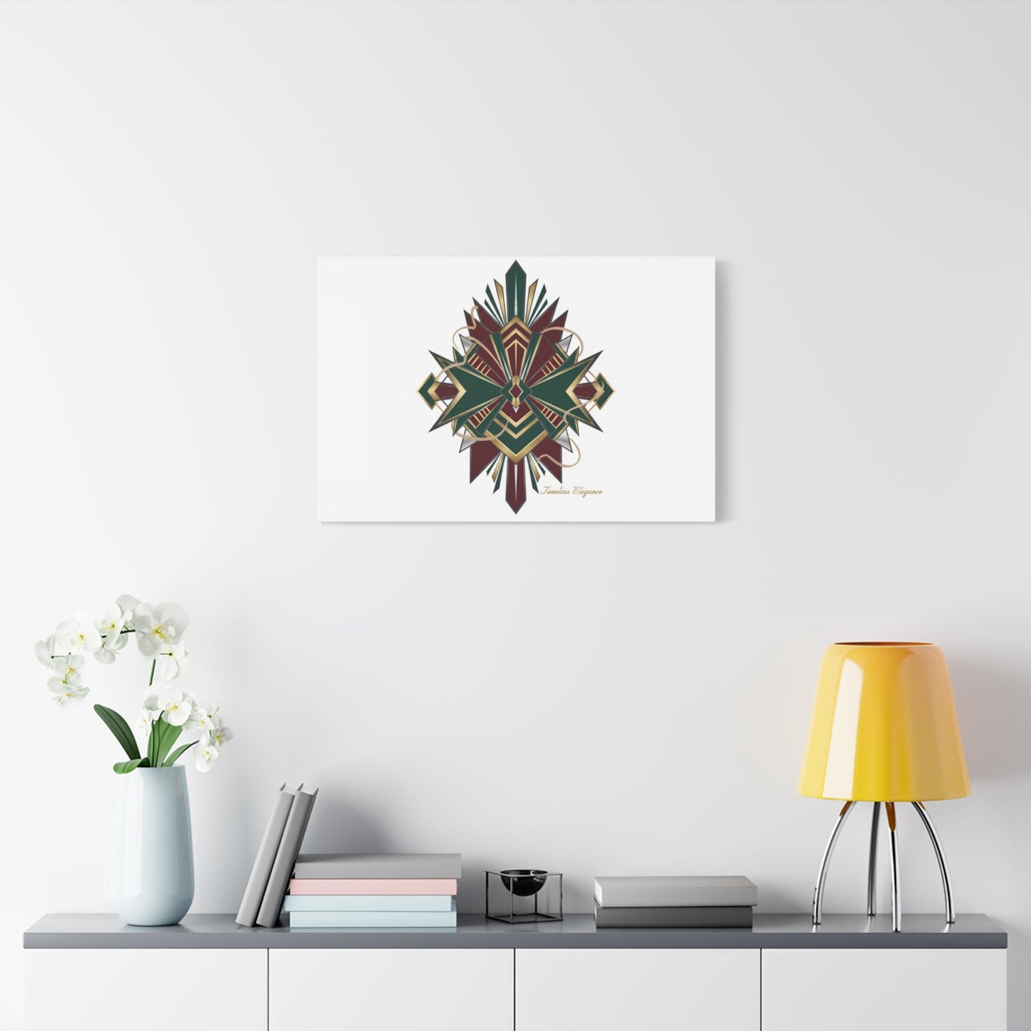 Art Deco geometric brass print Canvas | Neo-Deco chrome & gold fan motif