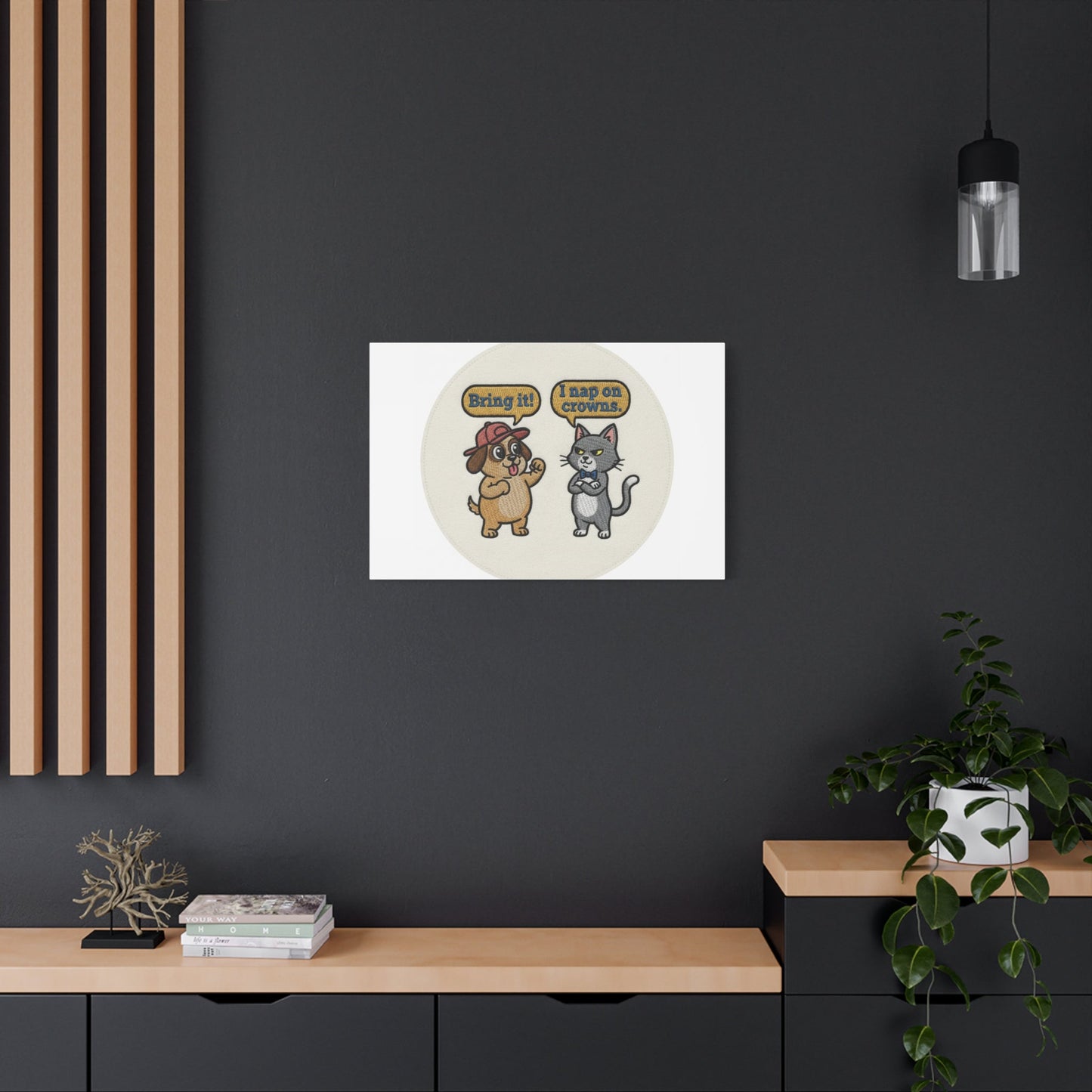 Funny Cat vs Dog Canvas | Pet Rivalry Wall Art
