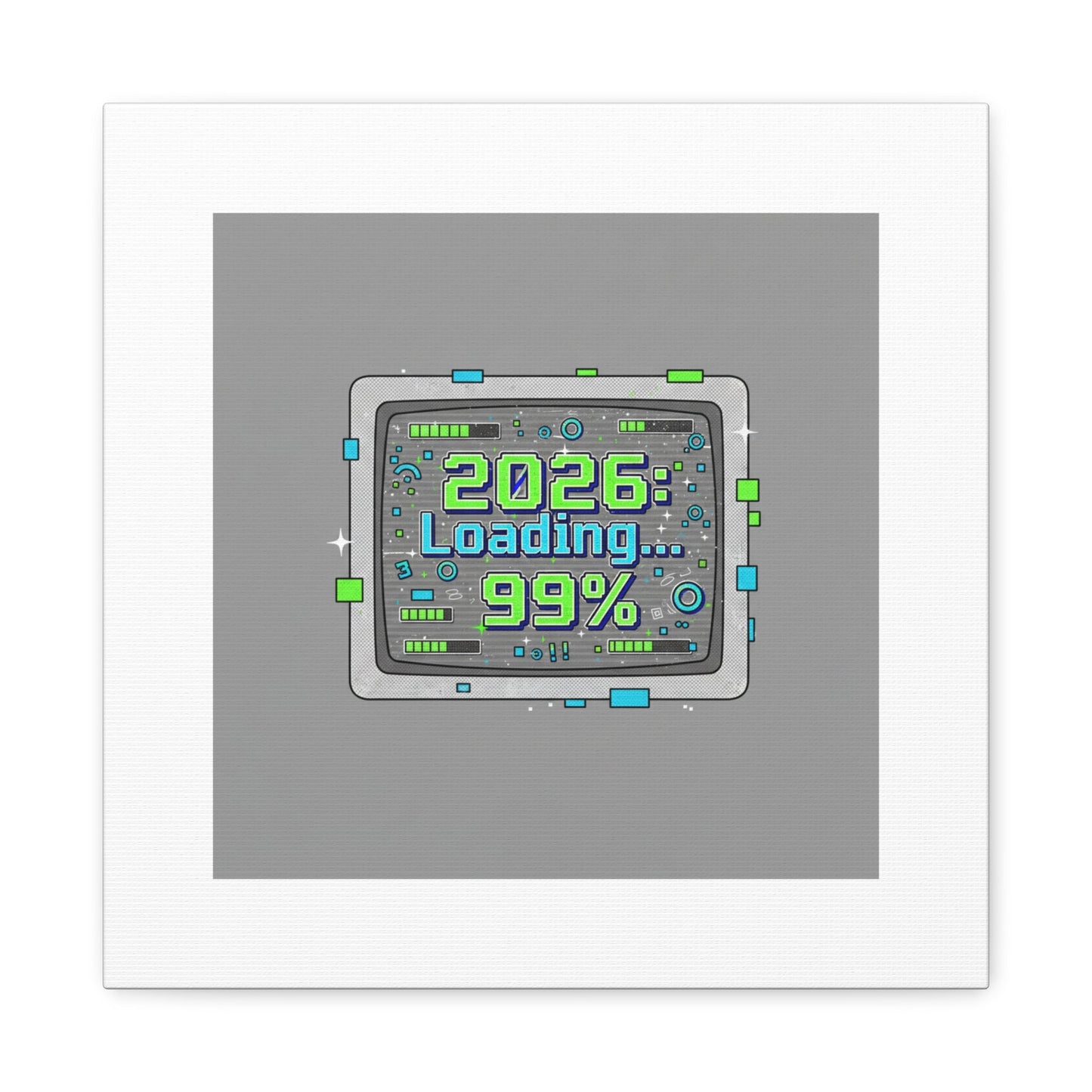 2026 Loading 99% Canvas | NYE countdown, retro system interface