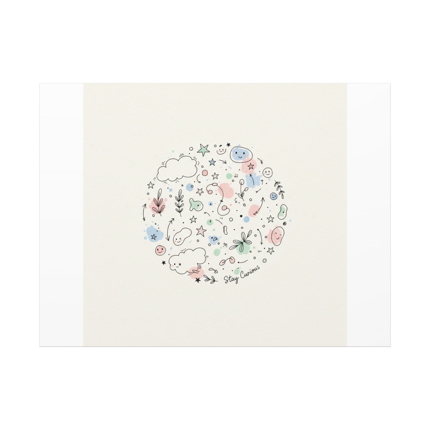 Doodle Circle Line Drawing Matte Canvas, Hand-Drawn Sketch Art