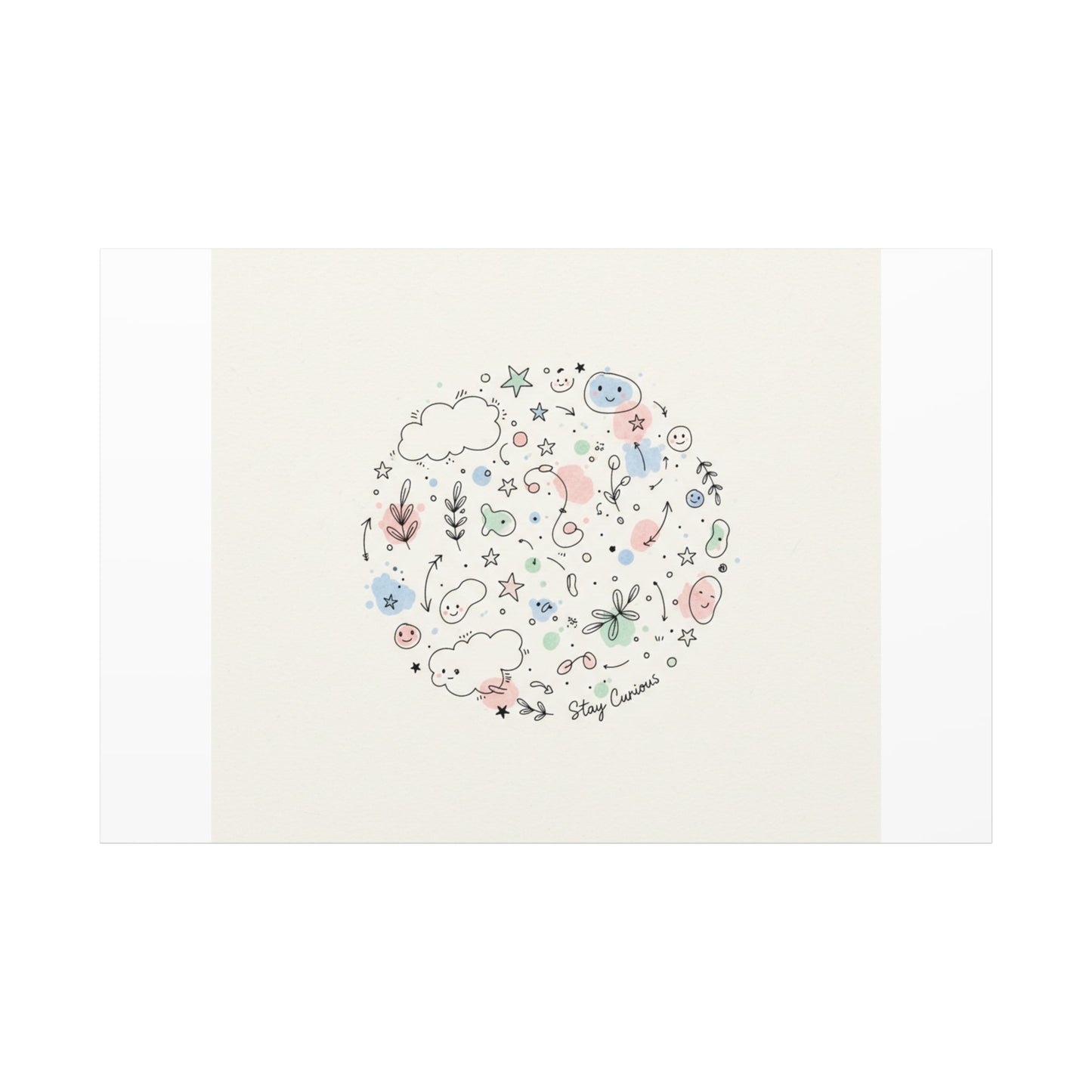 Doodle Circle Line Drawing Matte Canvas, Hand-Drawn Sketch Art