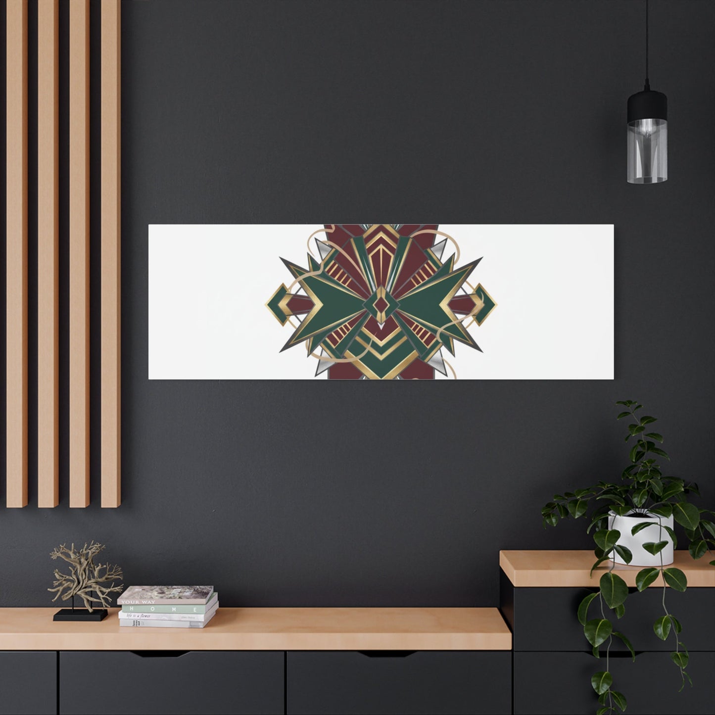 Art Deco geometric brass print Canvas | Neo-Deco chrome & gold fan motif