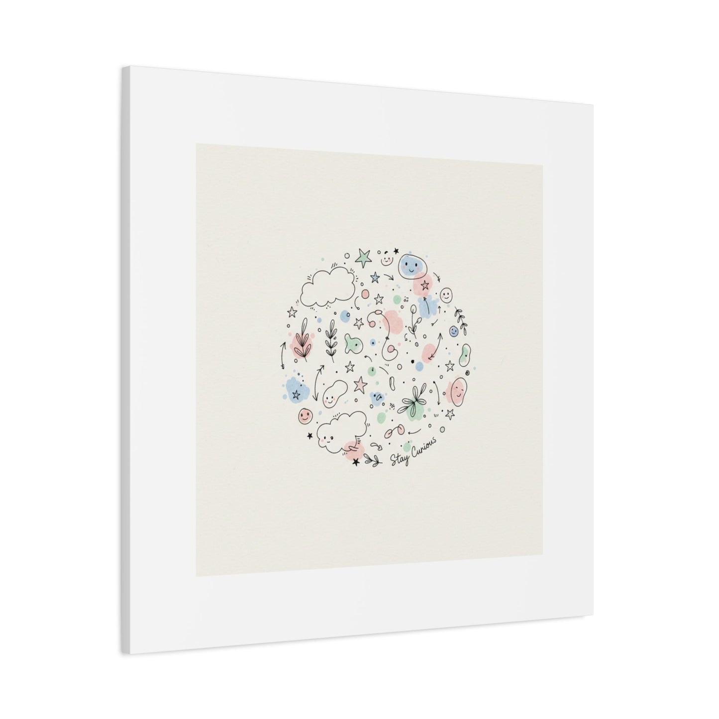Doodle Circle Line Drawing Matte Canvas, Hand-Drawn Sketch Art