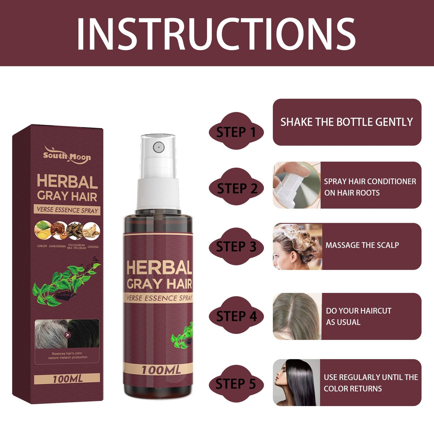 Herbal Black Hair Liquid Polygonum Multiflorum Herb Essence Moisturizing Black Hair Conditioner