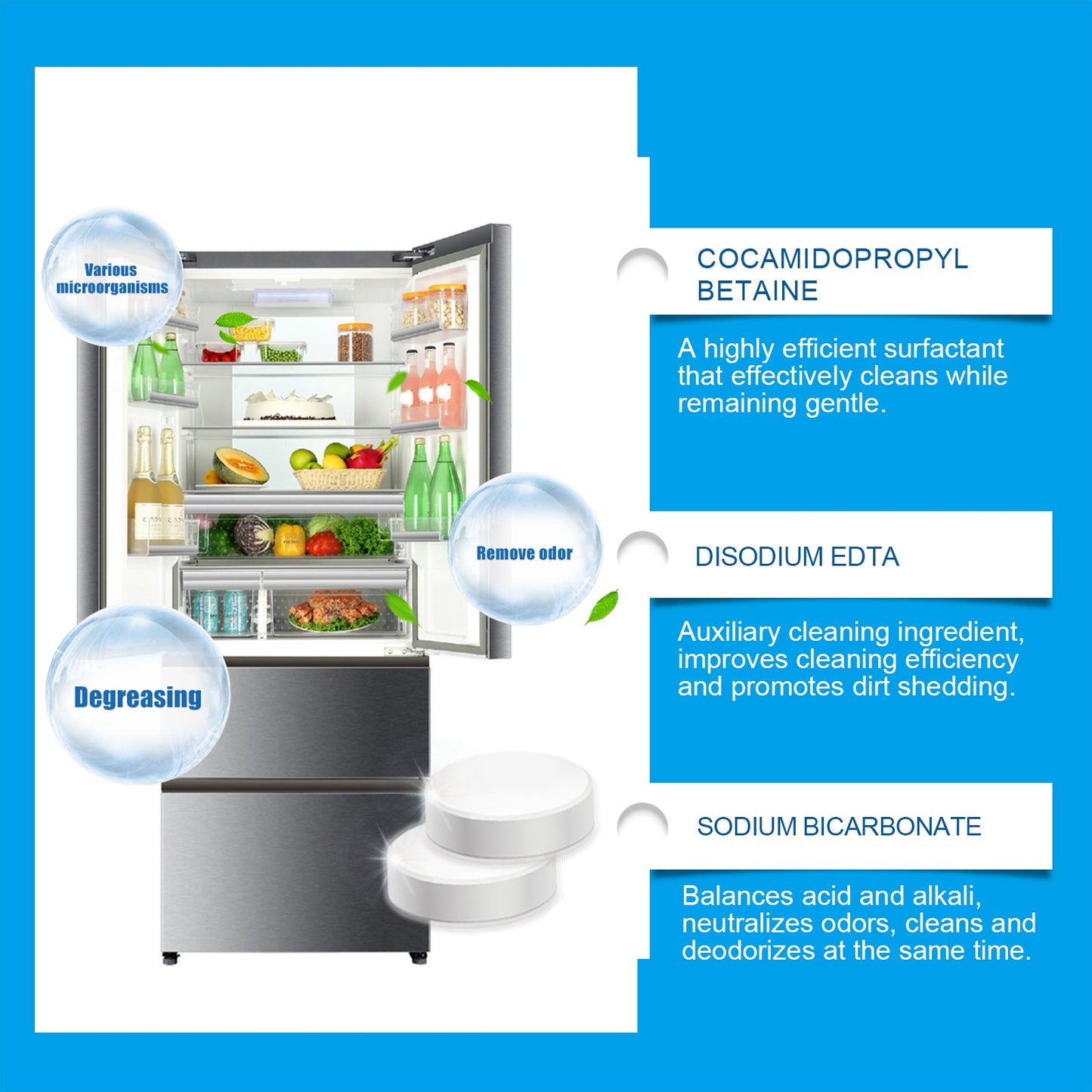 Refrigerator Cleaning Effervescent Tablet Kitchen Refrigerator Cleaning Anti-Oil Anti-Odor Multi-Purpose Cleaning Tablet