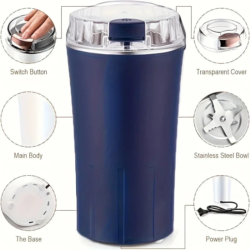 Electric Coffee Bean Grinder Multifunctional with One-Press Control Food Processor Blender for Espresso Nuts Grains Easy Clean