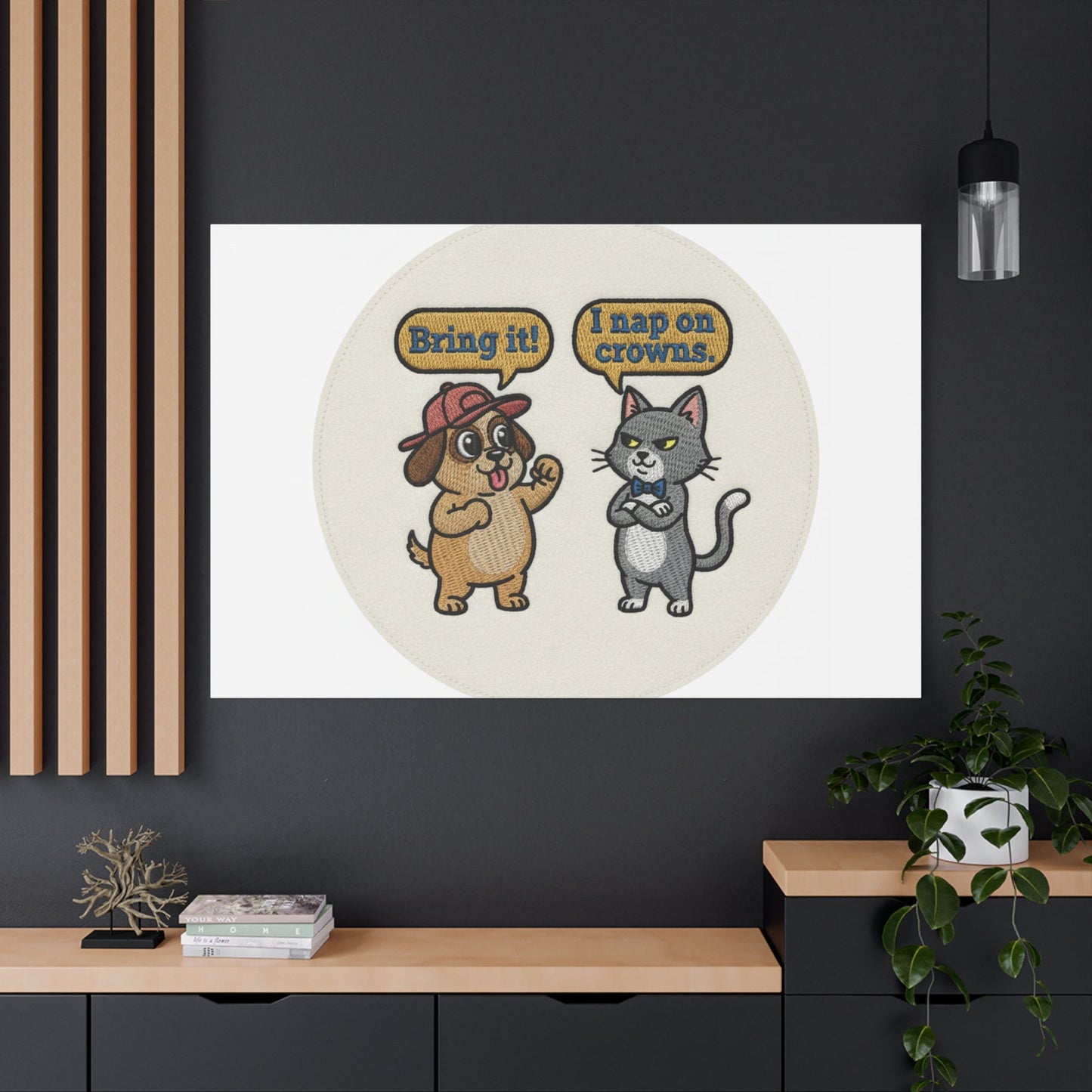 Funny Cat vs Dog Canvas | Pet Rivalry Wall Art