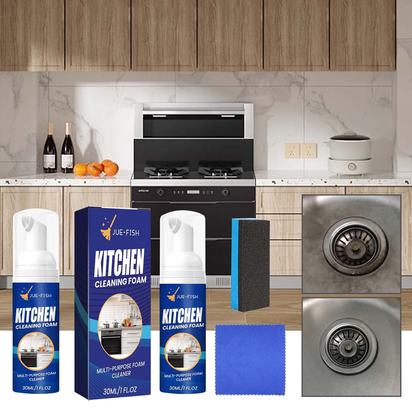 Kitchen Foam Cleaner, Kitchen Stove Range Hood Stain Removal Heavy Oil Foam Cleaner