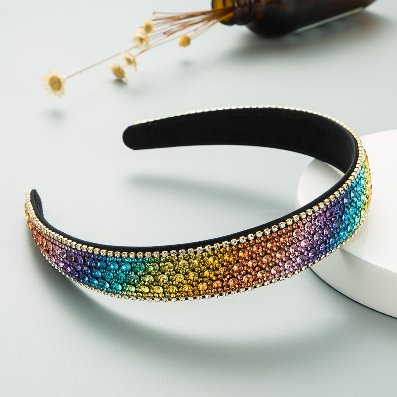 Fashion Net Red Vibrato With The Same Color Full Rhinestones Non-Slip Headband Female Simple Super Flash Korean Style Outing Headwear