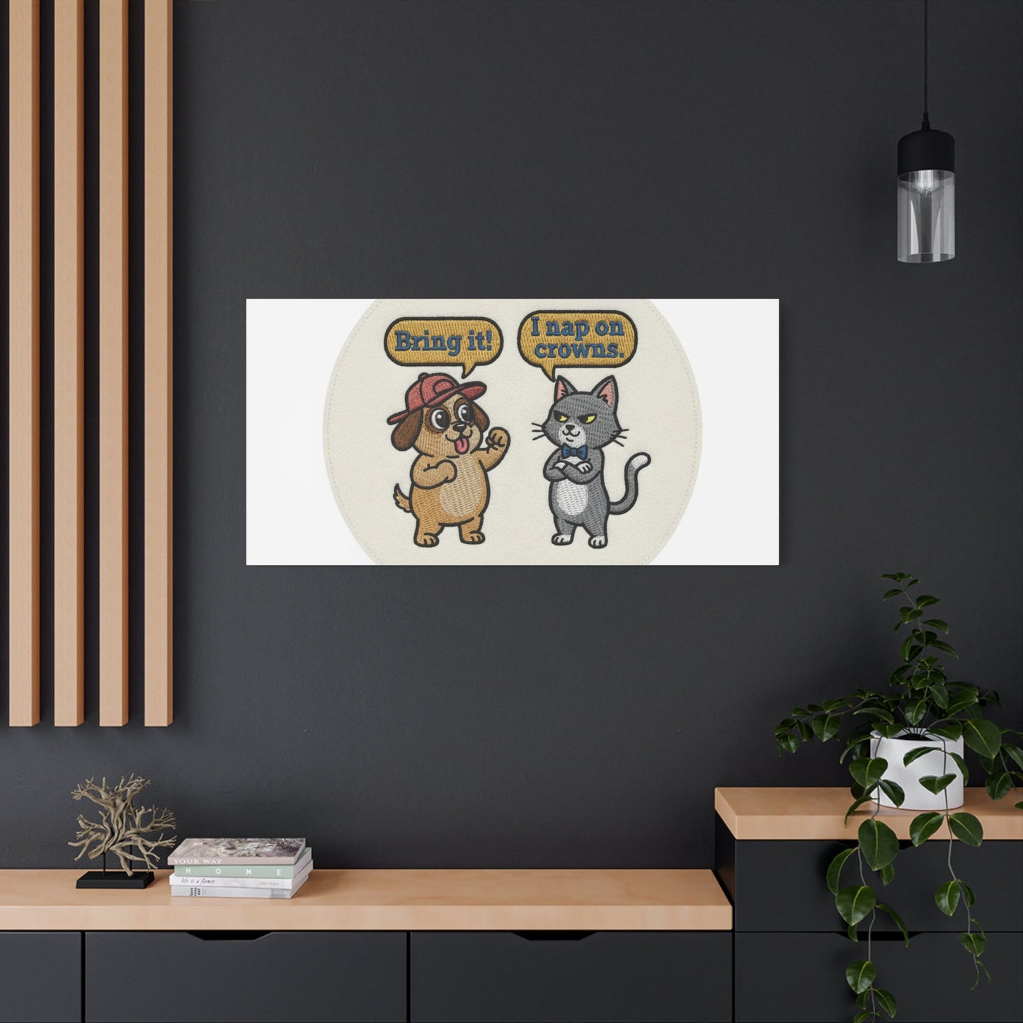 Funny Cat vs Dog Canvas | Pet Rivalry Wall Art