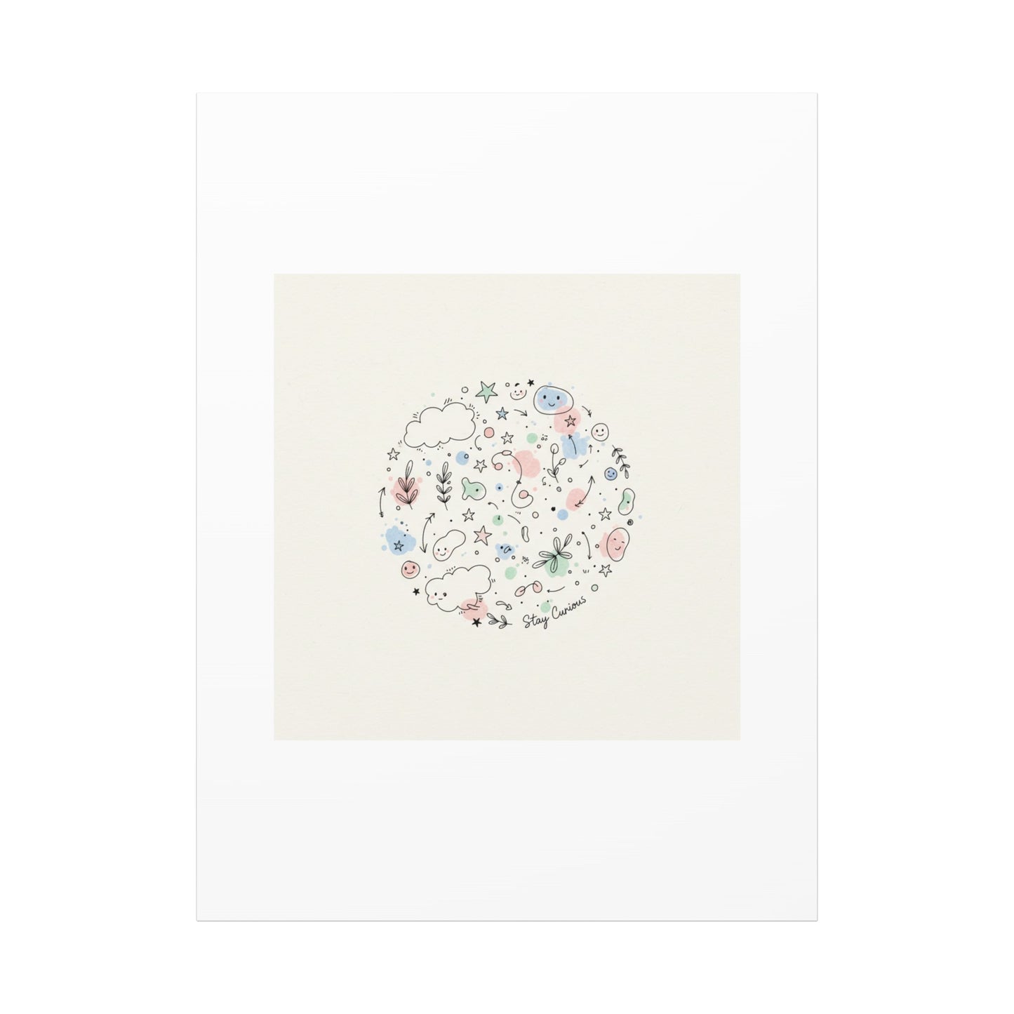 Doodle Circle Line Drawing Matte Canvas, Hand-Drawn Sketch Art