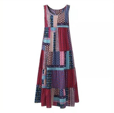 National style printed sleeveless plus size midi skirt