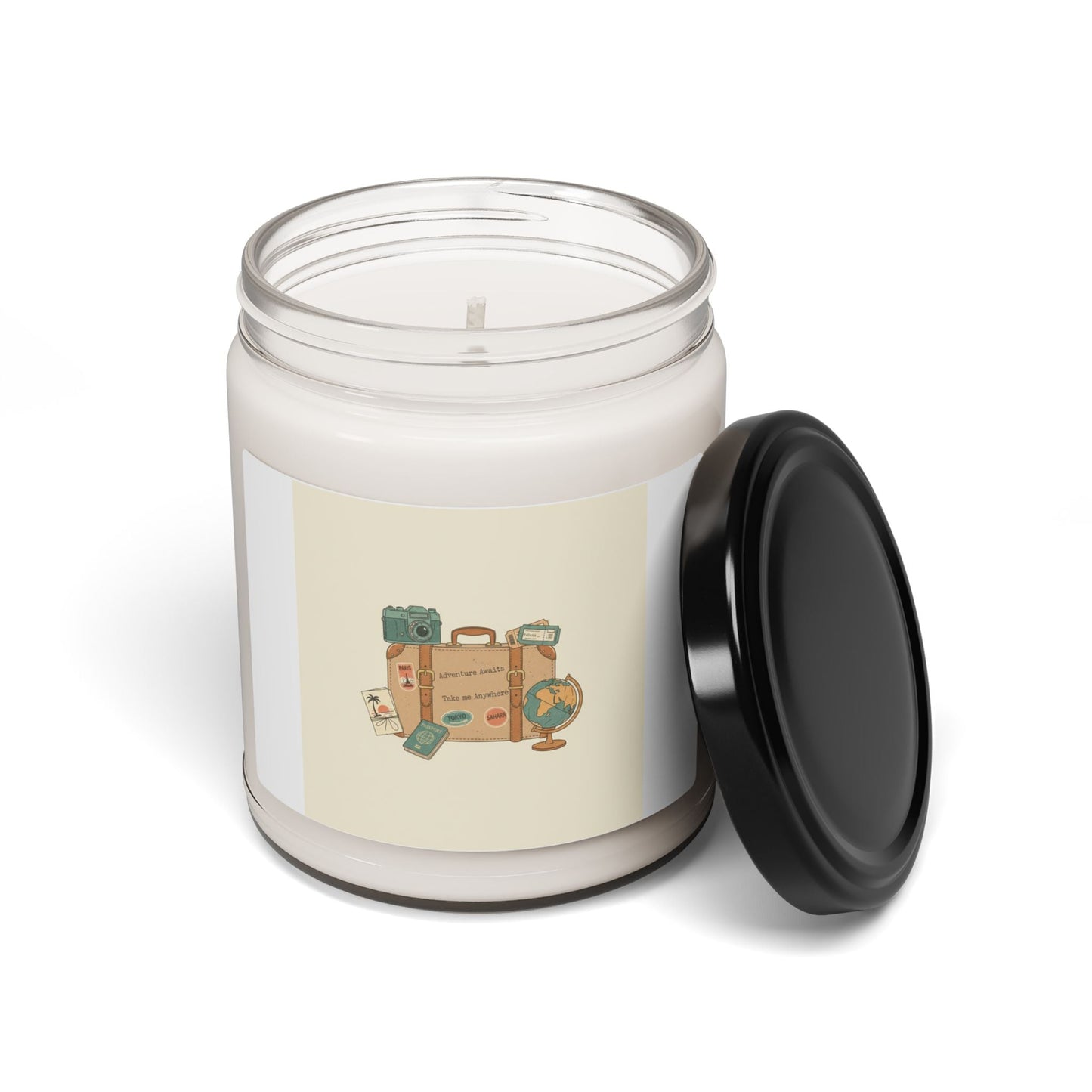 Retro Travel Postage Candle, soy jar candle, wanderlust postcard design