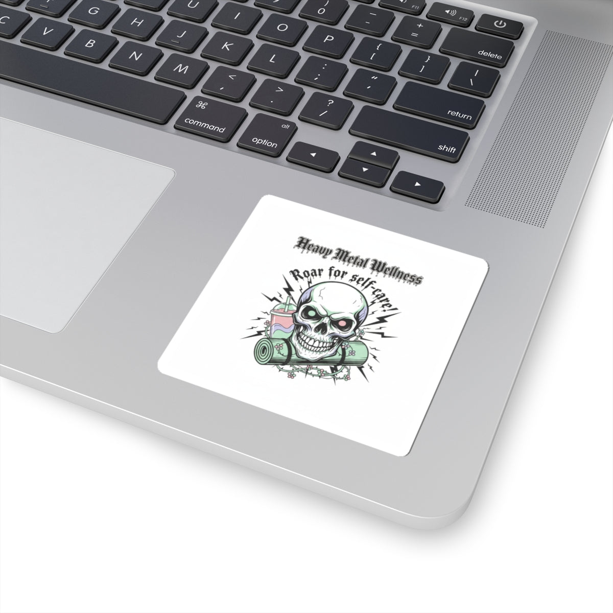 Heavy Metal Wellness Skull Sticker | gothic wellness quote, edgy self-care merch