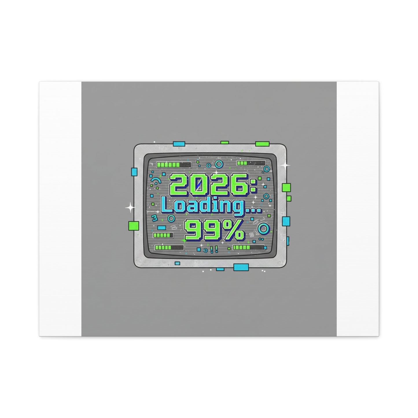 2026 Loading 99% Canvas | NYE countdown, retro system interface