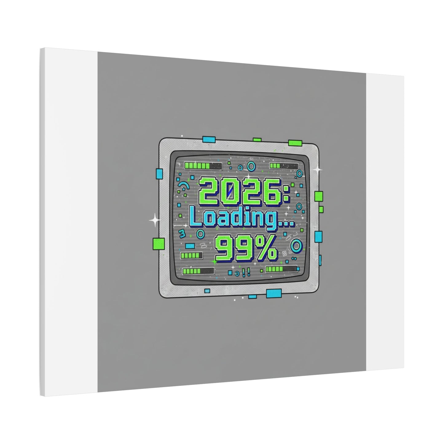 2026 Loading 99% Canvas | NYE countdown, retro system interface