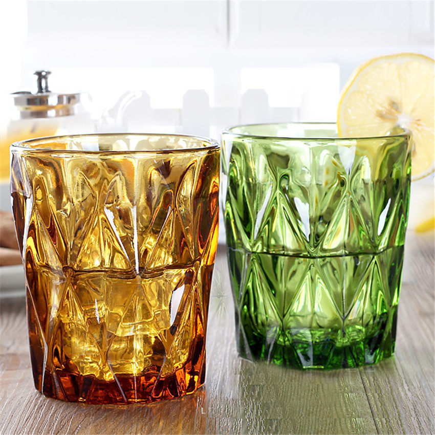 Creative colored relief glass cup on trumpet