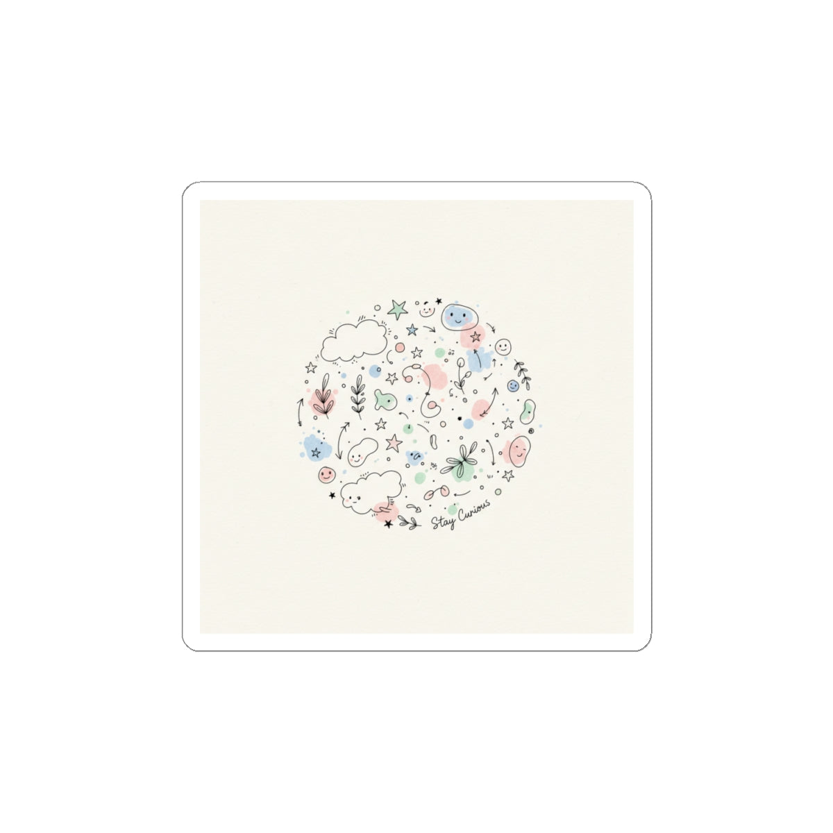 Hand-Drawn Doodle Circle Sticker | Minimal Line Sketch, Pastel Accents