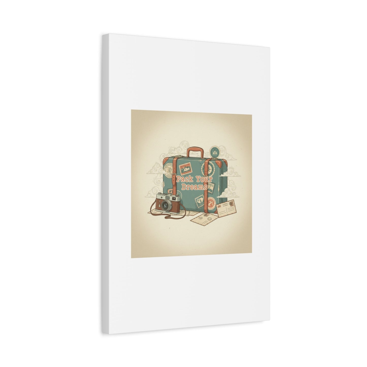 Pack Your Dreams Canvas | Retro Travel Postcard, Wanderlust Passport Stamp Art