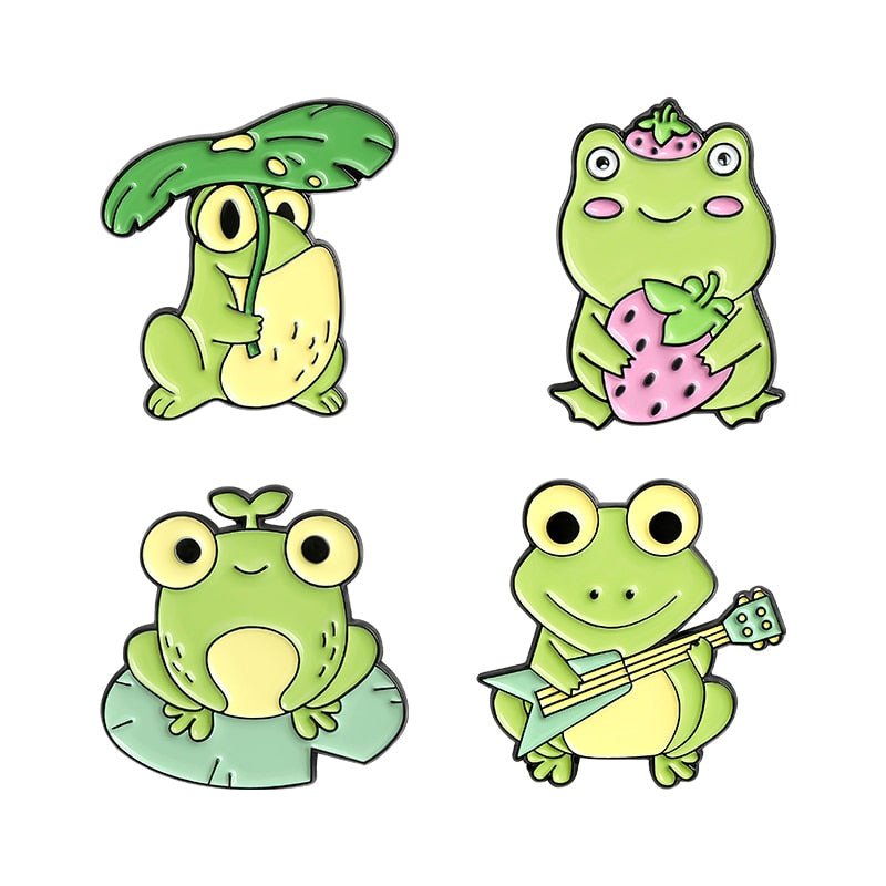 Quack Quack Enamel Pin Custom Frog Lotus Leaf Brooches Bag Lapel Pin Cartoon Animal Badge Jewelry Gift for Kids Friends