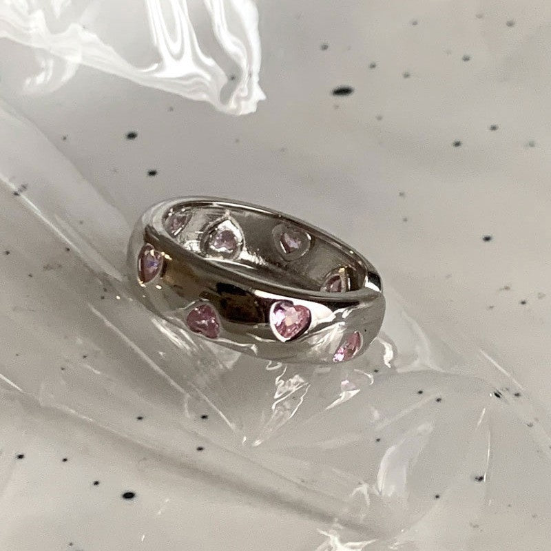 Dopamine love colored zircon diamond ring female niche index finger high-end fashion personality open ring