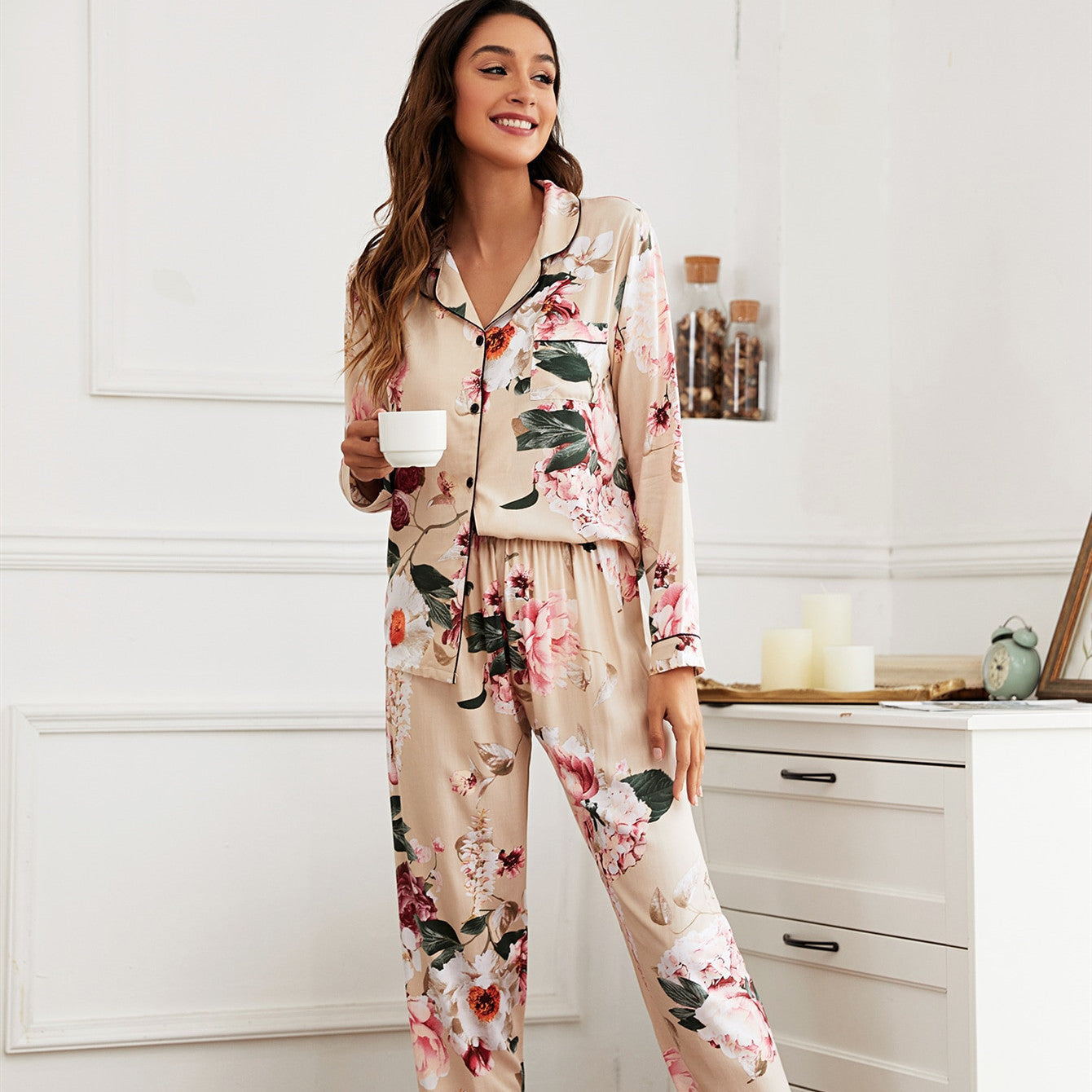 New Product Thin Cotton Silk Long-sleeved Trousers Home Service
