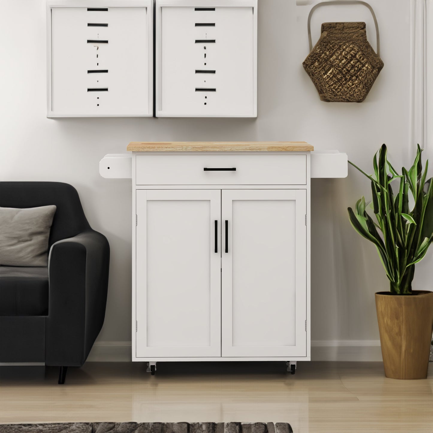 Kitchen island rolling trolley cart with 1 drawer & 2 doors with storage racks & Adjustable Shelves & towel rack