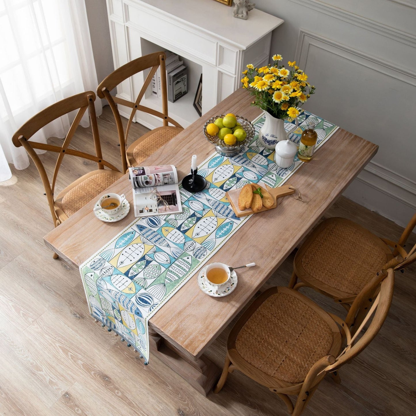 Jacquard table flag small fish green contrasting color dining table fabric holiday coffee table bed flag TV cabinet