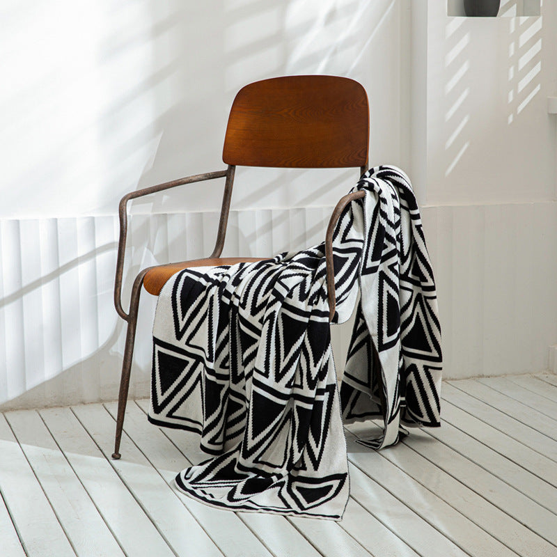 Nordic Geometric Triangle Knitted Blanket, Sofa Cover, Upholstery, Office Shawl Blanket Lavik
