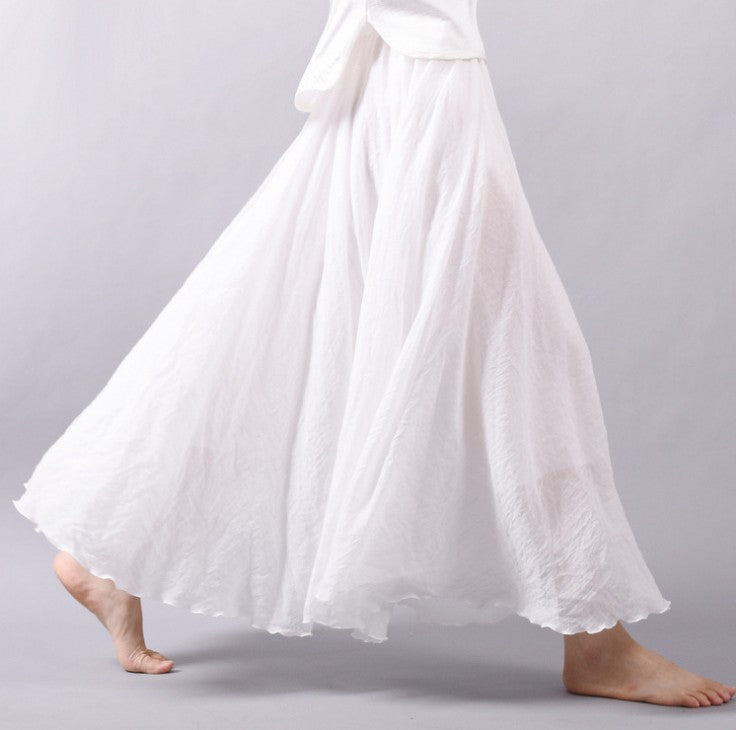 Mori Girl Art Plus Size Cotton And Linen Skirt Elastic Waist Linen A-line Skirt