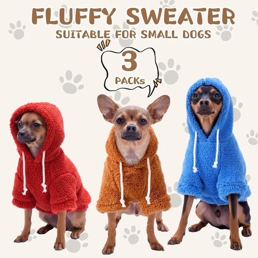 3-Pack Fuzzy Dog Hoodies – Warm Winter Sweatshirts for Small to X-Large Dogs