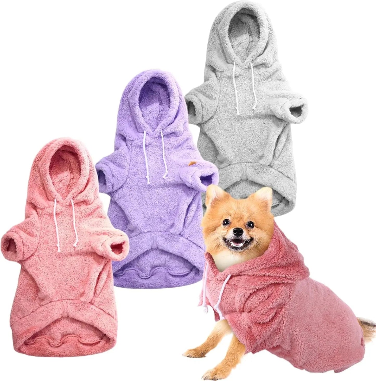 3-Pack Fuzzy Dog Hoodies – Warm Winter Sweatshirts for Small to X-Large Dogs